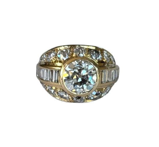 Bague 53 Bague rétro en or jaune 18K et diamants 58 Facettes R240022