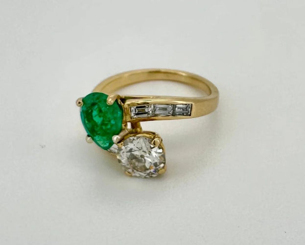 Bague 52.5 Bague Toi & Moi en or jaune 18 carats, émeraude et diamants 58 Facettes