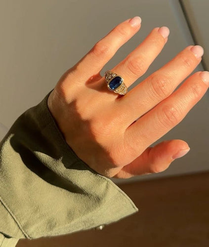 Bague 54.5 Bague en or jaune 18 carats au saphir et diamants 58 Facettes