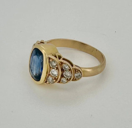 Bague 54.5 Bague en or jaune 18 carats au saphir et diamants 58 Facettes