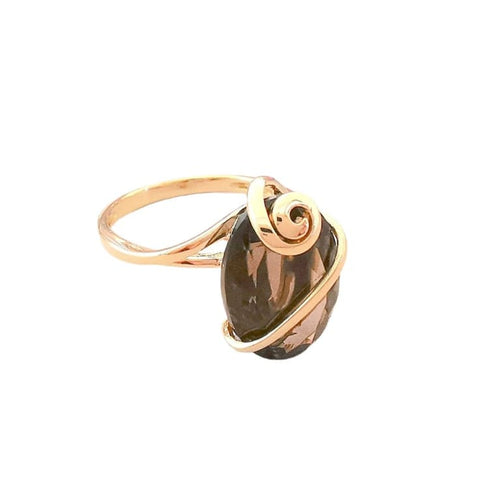 Bague 54.5 Bague en or jaune 18K avec quartz fumé ovale facetté 58 Facettes AB 1074