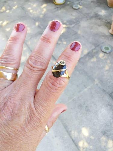 Bague 54.5 Bague en or jaune 18K avec quartz fumé ovale facetté 58 Facettes AB 1074
