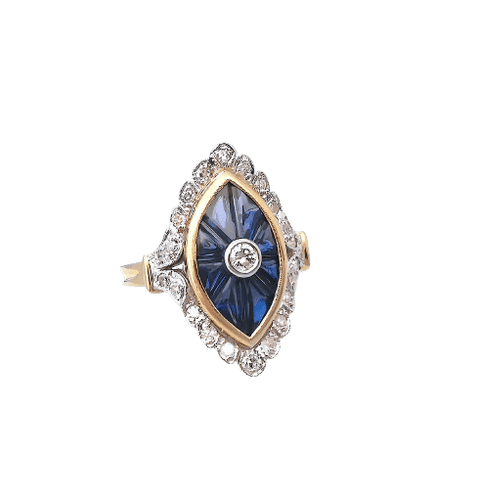 Bague 54 Bague marquise en or 18 carats bicolore saphirs et diamants 58 Facettes 1768