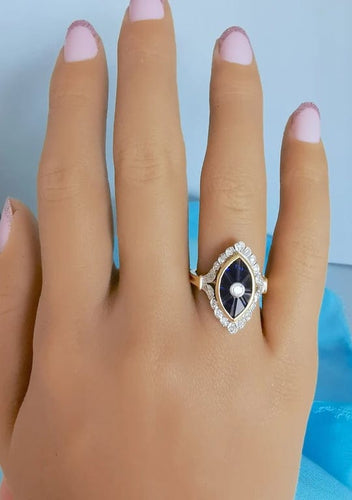 Bague 54 Bague marquise en or 18 carats bicolore saphirs et diamants 58 Facettes 1768
