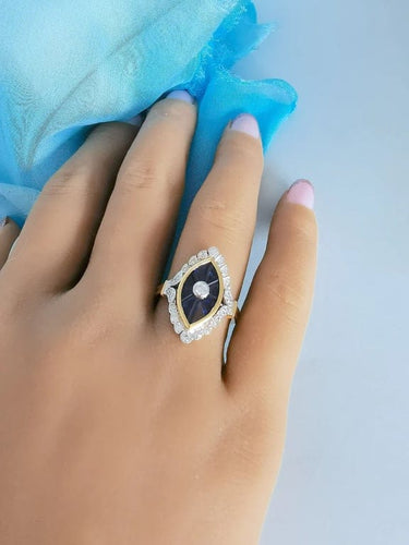 Bague 54 Bague marquise en or 18 carats bicolore saphirs et diamants 58 Facettes 1768