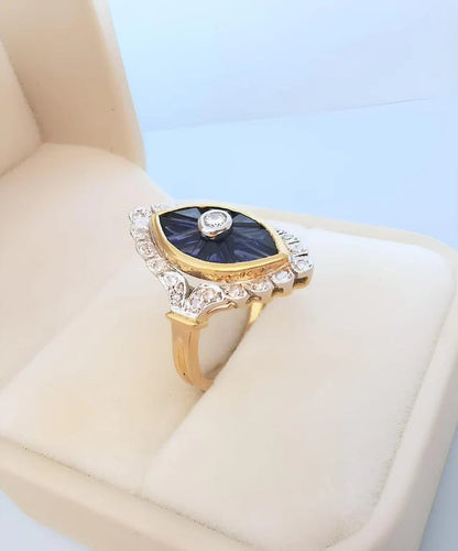 Bague 54 Bague marquise en or 18 carats bicolore saphirs et diamants 58 Facettes 1768