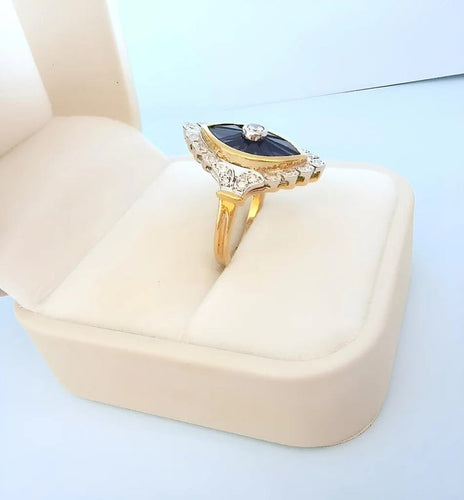 Bague 54 Bague marquise en or 18 carats bicolore saphirs et diamants 58 Facettes 1768