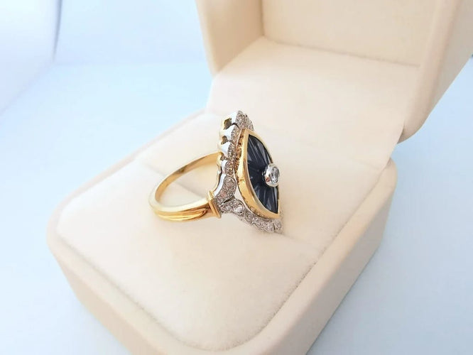 Bague 54 Bague marquise en or 18 carats bicolore saphirs et diamants 58 Facettes 1768