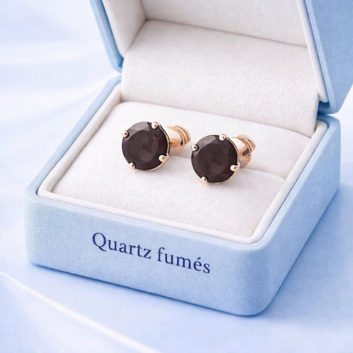 Boucles d'oreilles Boucles d'oreilles puces clous en or jaune 18K et quartz fumé 58 Facettes AA 1525