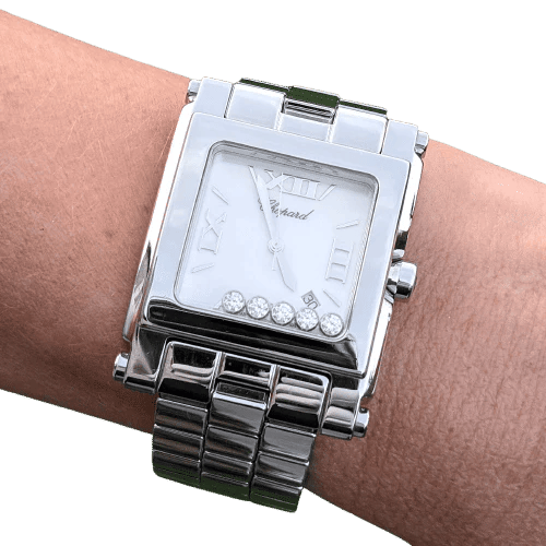 Montre Chopard Happy Sport XL - Montre en acier inoxydable avec diamants 58 Facettes