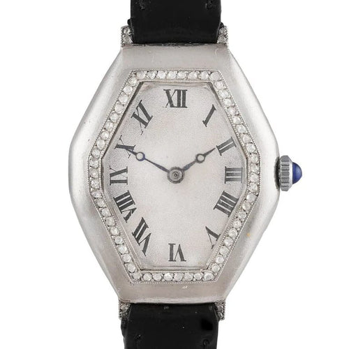 Montre Ferdinand Verger Frères - Montre tonneau en platine sertie de diamants 58 Facettes