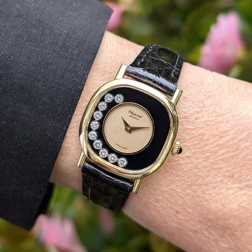 Montre Chopard Happy Diamonds - Montre coussin en or 18 carats et diamants 58 Facettes