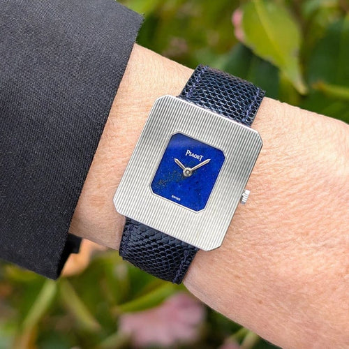 Montre Piaget Protocole 99042 - Montre rectangulaire ultra-plate en or blanc, cadran lapis-lazuli 58 Facettes