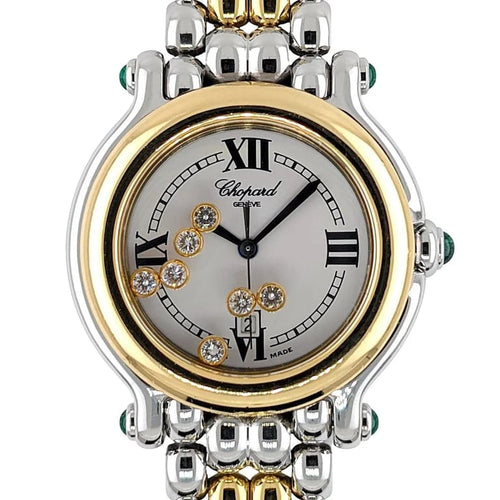 Montre Chopard Happy Sport Date - Montre en or 18 carats et acier, diamants et émeraudes 58 Facettes