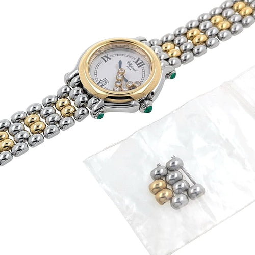 Montre Chopard Happy Sport Date - Montre en or 18 carats et acier, diamants et émeraudes 58 Facettes