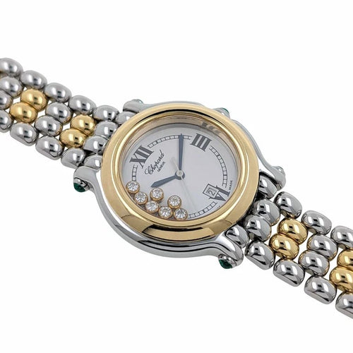 Montre Chopard Happy Sport Date - Montre en or 18 carats et acier, diamants et émeraudes 58 Facettes