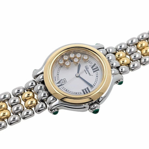 Montre Chopard Happy Sport Date - Montre en or 18 carats et acier, diamants et émeraudes 58 Facettes