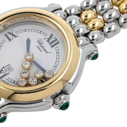 Montre Chopard Happy Sport Date - Montre en or 18 carats et acier, diamants et émeraudes 58 Facettes