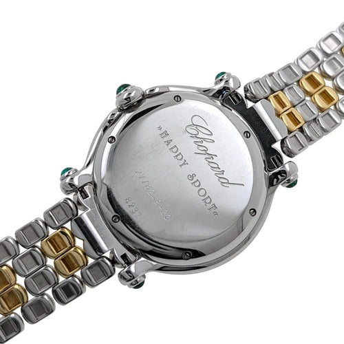 Montre Chopard Happy Sport Date - Montre en or 18 carats et acier, diamants et émeraudes 58 Facettes
