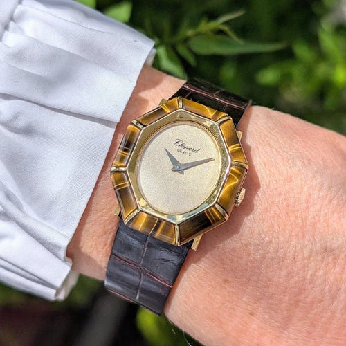 Montre Chopard Ellipse 5045/1 - Montre-bijou en or jaune 18 carats et œil-de-tigre 58 Facettes