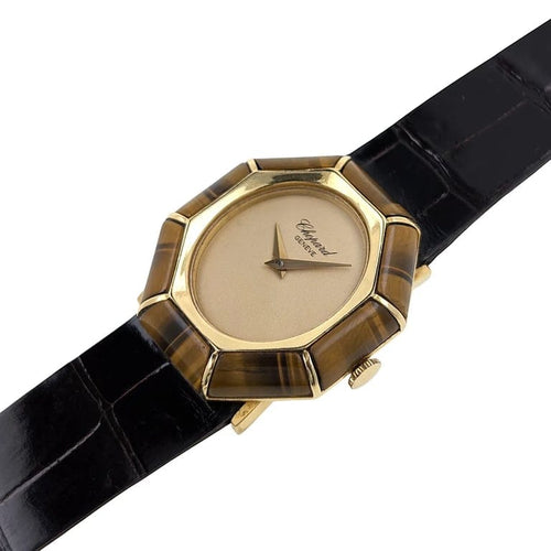Montre Chopard Ellipse 5045/1 - Montre-bijou en or jaune 18 carats et œil-de-tigre 58 Facettes