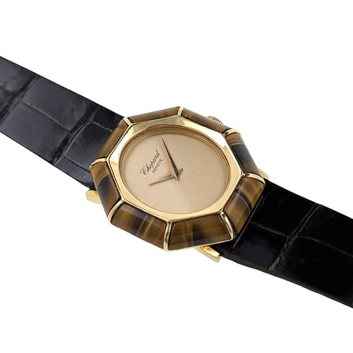 Montre Chopard Ellipse 5045/1 - Montre-bijou en or jaune 18 carats et œil-de-tigre 58 Facettes