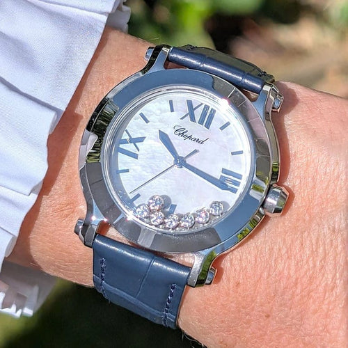 Montre Chopard Happy Sport - Montre en acier, cadran nacre, 7 diamants, saphir 58 Facettes