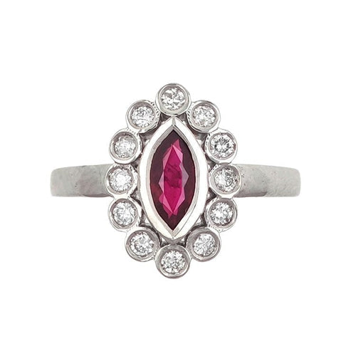 Bague 54 Bague en or blanc 18 carats avec rubis et diamants 58 Facettes AO-0004