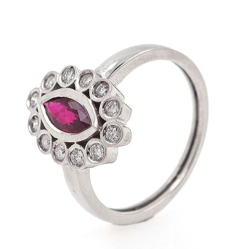 Bague 54 Bague en or blanc 18 carats avec rubis et diamants 58 Facettes AO-0004