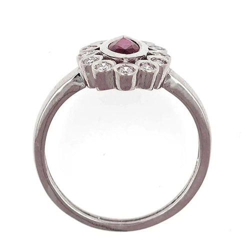 Bague 54 Bague en or blanc 18 carats avec rubis et diamants 58 Facettes AO-0004