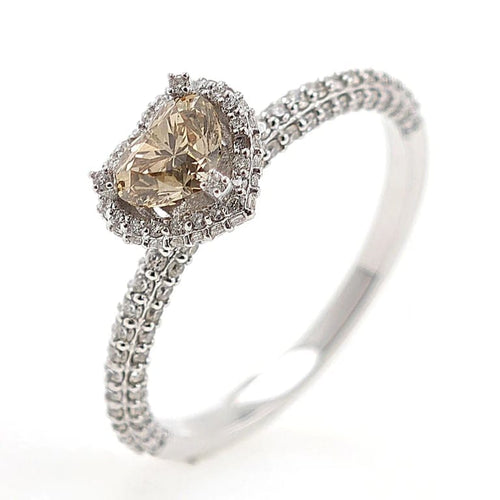 Bague 55 Bague en or blanc 18 carats avec diamant champagne et diamants 58 Facettes AO-0001