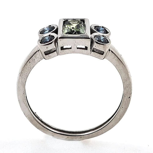 Bague 53 Bague en or blanc 18 carats avec saphir vert et diamants 58 Facettes AO-0008
