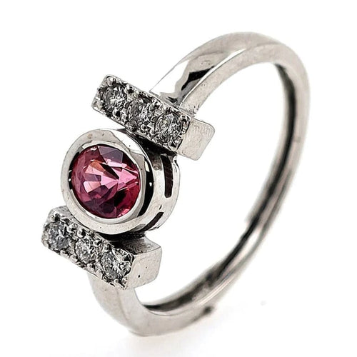 Bague 55 Bague en or blanc 18 carats avec saphir padparadscha et diamants 58 Facettes AO-0007