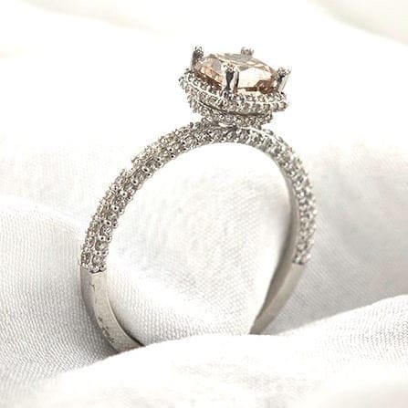 Bague 55 Bague en or blanc 18 carats avec diamant champagne et diamants 58 Facettes AO-0002