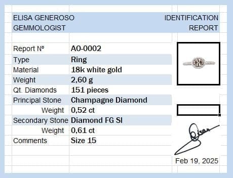 Bague 55 Bague en or blanc 18 carats avec diamant champagne et diamants 58 Facettes AO-0002