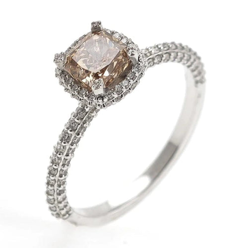 Bague 54 Bague en or blanc 18 carats avec diamant champagne et diamants 58 Facettes AO-0010