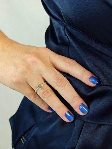 Bague 54 Bague en or blanc 18 carats avec diamant champagne et diamants 58 Facettes AO-0010