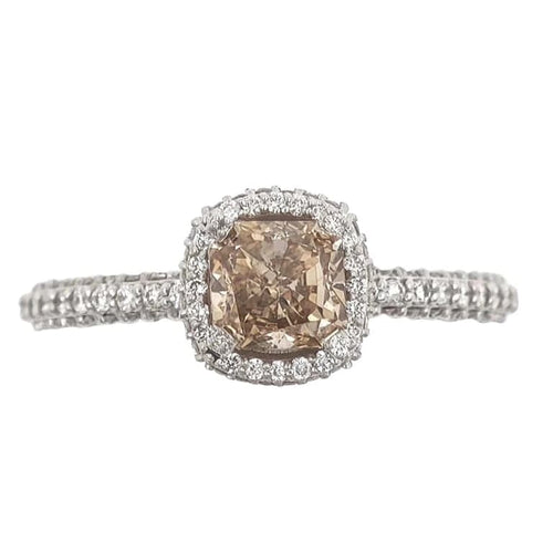 Bague 54 Bague en or blanc 18 carats avec diamant champagne et diamants 58 Facettes AO-0010