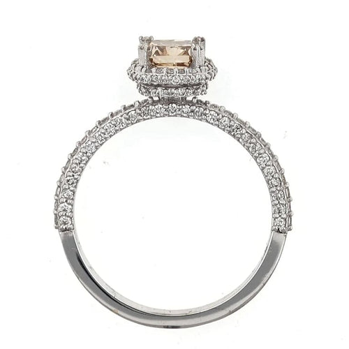 Bague 54 Bague en or blanc 18 carats avec diamant champagne et diamants 58 Facettes AO-0010