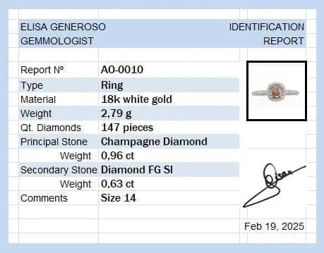 Bague 54 Bague en or blanc 18 carats avec diamant champagne et diamants 58 Facettes AO-0010