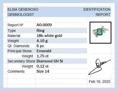Bague 54 Bague en or blanc 18 carats avec émeraude et diamants 58 Facettes AO-0009