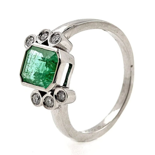 Bague 54 Bague en or blanc 18 carats avec émeraude et diamants 58 Facettes AO-0009