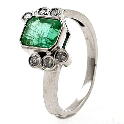 Bague 54 Bague en or blanc 18 carats avec émeraude et diamants 58 Facettes AO-0009