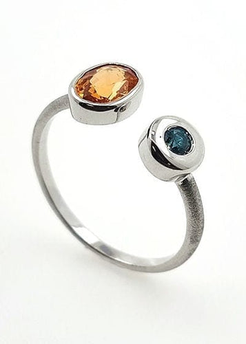 Bague 54 Bague en or blanc 18 carats avec grenat spessartite et diamant bleu 58 Facettes 19062291