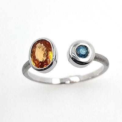 Bague 54 Bague en or blanc 18 carats avec grenat spessartite et diamant bleu 58 Facettes 19062291