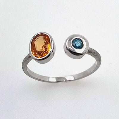 Bague 54 Bague en or blanc 18 carats avec grenat spessartite et diamant bleu 58 Facettes 19062291