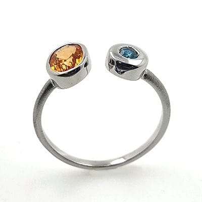 Bague 54 Bague en or blanc 18 carats avec grenat spessartite et diamant bleu 58 Facettes 19062291