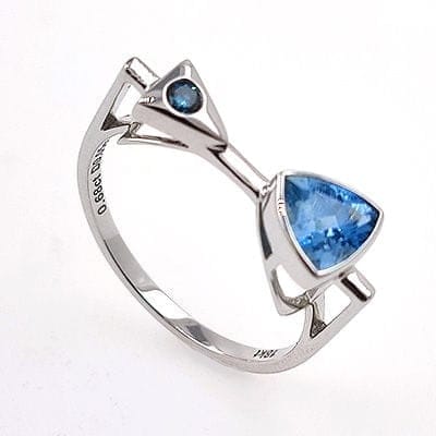 Bague 54 Bague en or blanc 18 carats avec aigue-marine et diamant bleu 58 Facettes 78530361