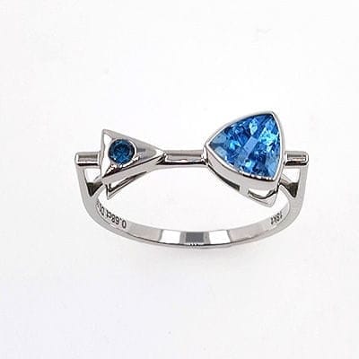 Bague 54 Bague en or blanc 18 carats avec aigue-marine et diamant bleu 58 Facettes 78530361