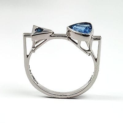 Bague 54 Bague en or blanc 18 carats avec aigue-marine et diamant bleu 58 Facettes 78530361